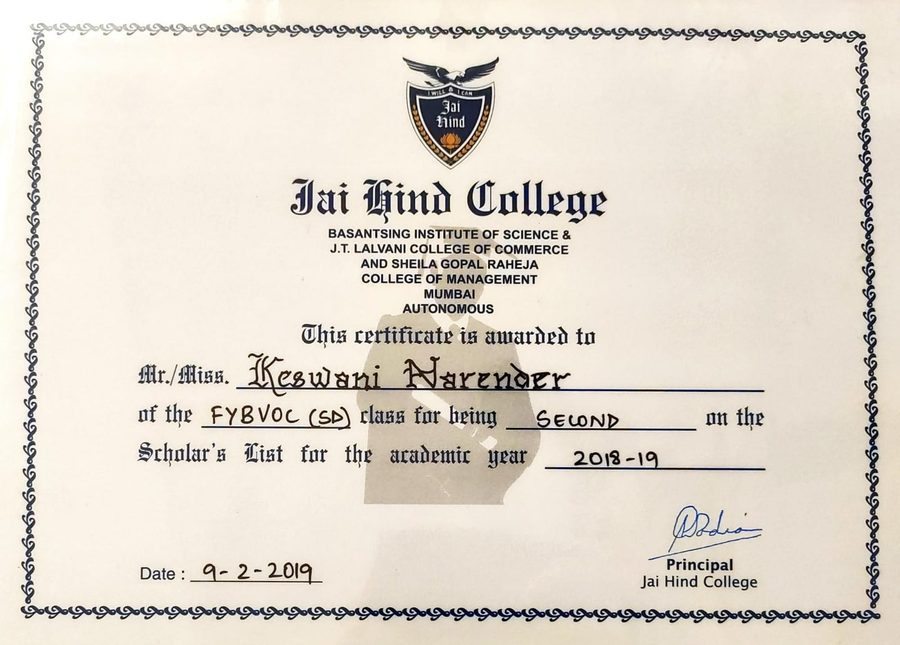 Jai Hind College — Achievement Award (FY)