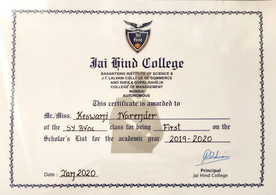 Jai Hind College — Achievement Award (SY)