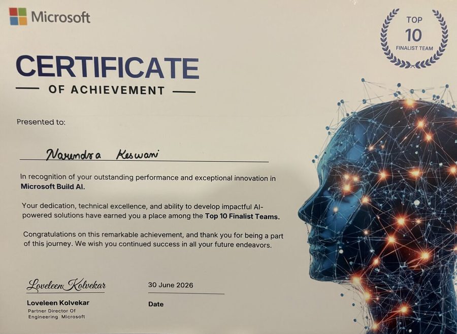 Microsoft Build AI Hackathon — Top 10 Finalist